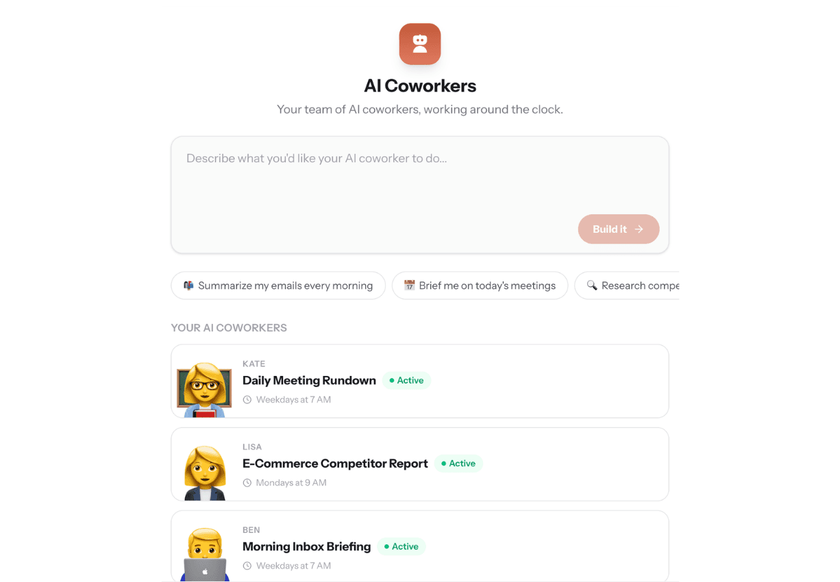 AI Coworkers — describe tasks in plain English
